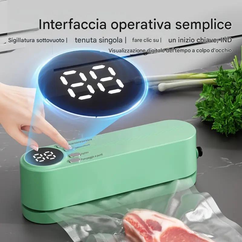 Sigillatrice automatica multifunzionale per alimenti, sigillatrice sottovuoto portatile senza fili con funzione di sigillatura di sacchetti per snack, aspirazione e gonfiaggio esterni, conservazione degli alimenti a lungo termine, design compatto e facile