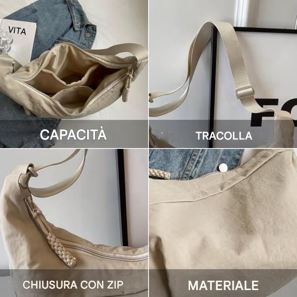 Borsa a tracolla in nylon tinta unita alla moda da donna