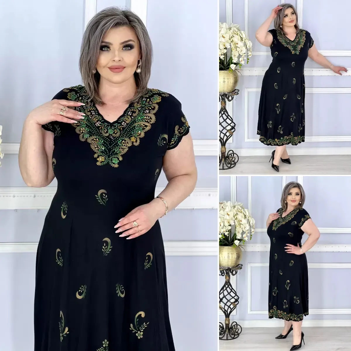 【S-5XL】2025 Elegante abito stampato ricamato
