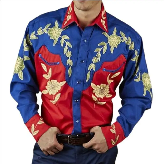 💥【S-3XL】Camicia a maniche lunghe con stampa floreale retrò da uomo