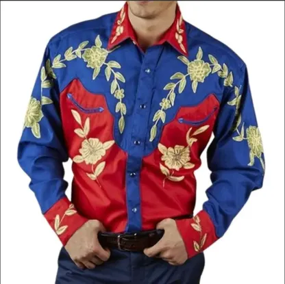 💥【S-3XL】Camicia a maniche lunghe con stampa floreale retrò da uomo