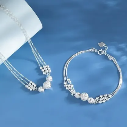 【Collana + Bracciale】Set di gioielli con collana in argento inciso