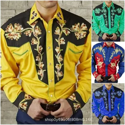 💥【S-3XL】Camicia a maniche lunghe con stampa floreale retrò da uomo