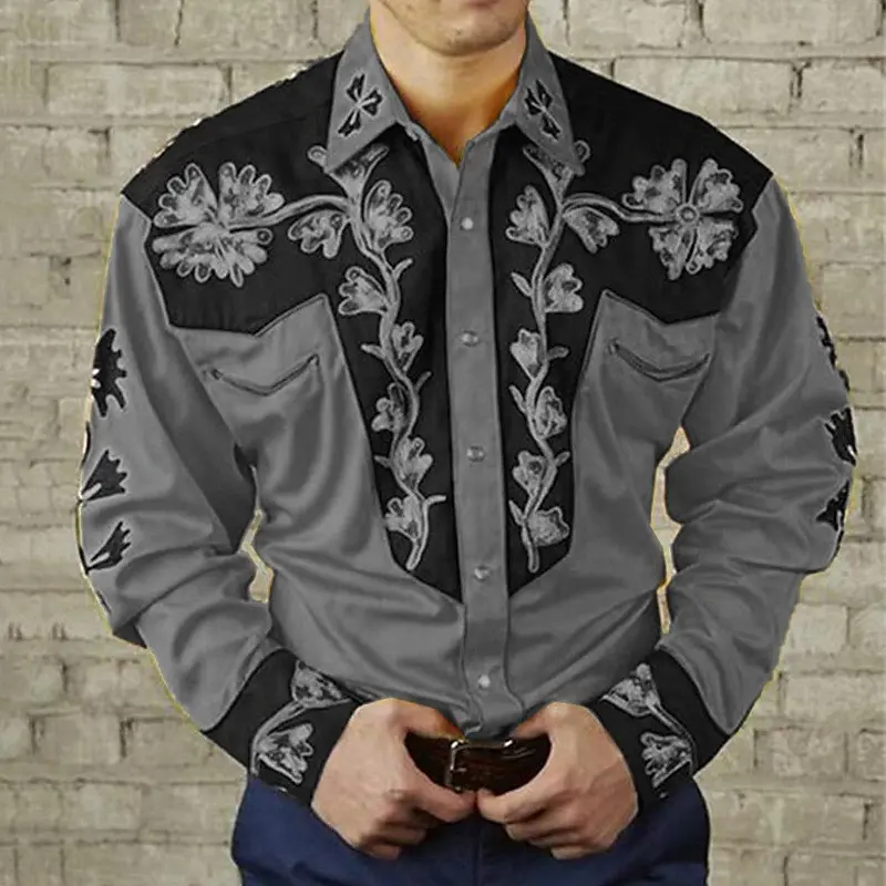 💥【S-3XL】Camicia a maniche lunghe con stampa floreale retrò da uomo