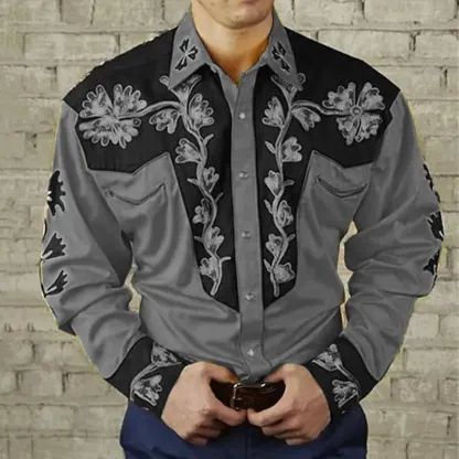 💥【S-3XL】Camicia a maniche lunghe con stampa floreale retrò da uomo