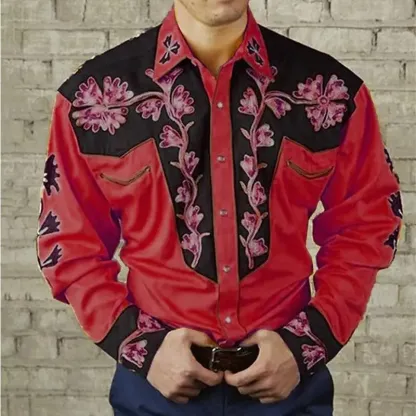 💥【S-3XL】Camicia a maniche lunghe con stampa floreale retrò da uomo