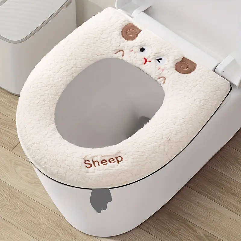 toilet cushion seat cushion household toilet mat toilet cover mat winter thickened toilet sleeve toilet ring mat washable,universal toilet seat for  ，cute lamb toilet seat cushion, suitable for home and hotel use 详情 0