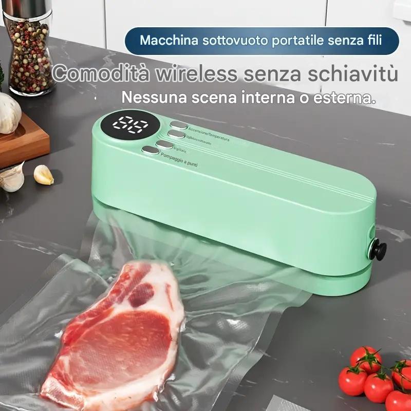 Sigillatrice automatica multifunzionale per alimenti, sigillatrice sottovuoto portatile senza fili con funzione di sigillatura di sacchetti per snack, aspirazione e gonfiaggio esterni, conservazione degli alimenti a lungo termine, design compatto e facile
