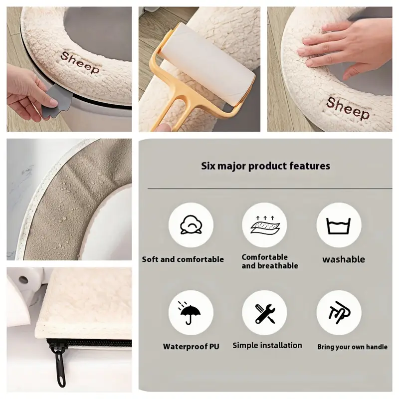 toilet cushion seat cushion household toilet mat toilet cover mat winter thickened toilet sleeve toilet ring mat washable,universal toilet seat for  ，cute lamb toilet seat cushion, suitable for home and hotel use 详情 7