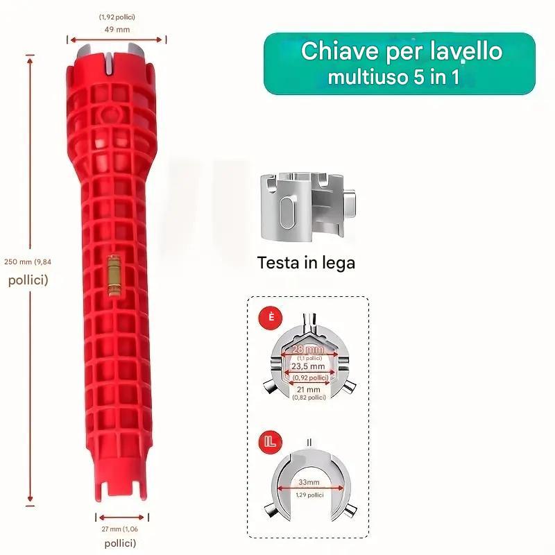Chiave per lavello in alluminio rosso multifunzione 8 in 1 - Strumento