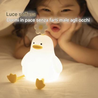 Luce notturna a LED a forma di anatra kawaii con fiore, squishy, ​​regalo, lampada a forma di anatra ricaricabile tramite USB