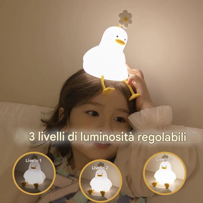 Luce notturna a LED a forma di anatra kawaii con fiore, squishy, ​​regalo, lampada a forma di anatra ricaricabile tramite USB