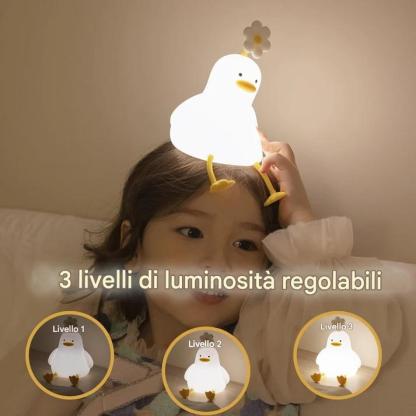 Luce notturna a LED a forma di anatra kawaii con fiore, squishy, ​​regalo, lampada a forma di anatra ricaricabile tramite USB
