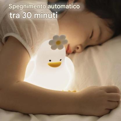 Luce notturna a LED a forma di anatra kawaii con fiore, squishy, ​​regalo, lampada a forma di anatra ricaricabile tramite USB