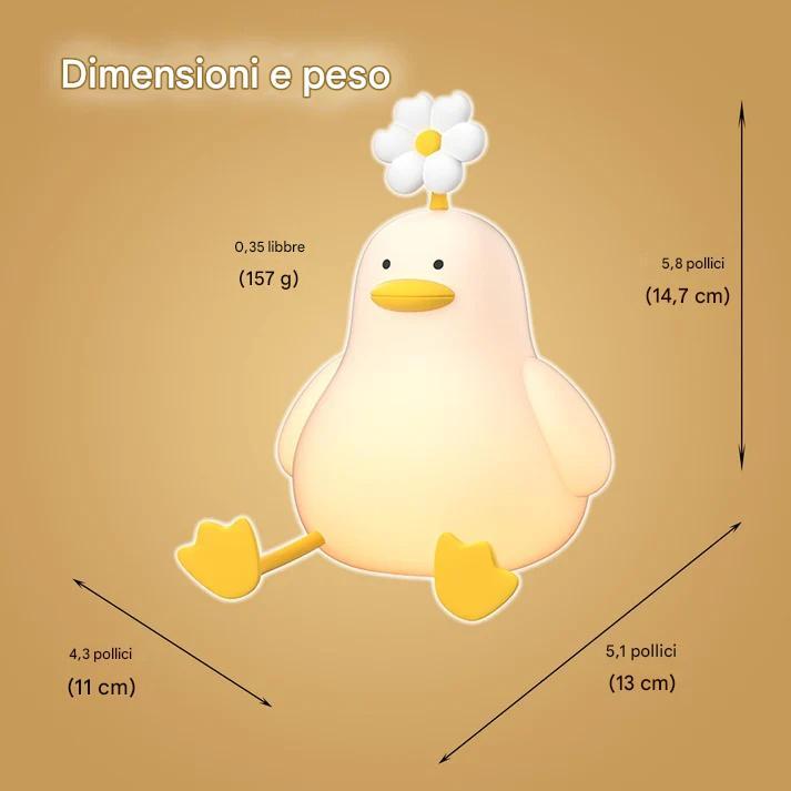 Luce notturna a LED a forma di anatra kawaii con fiore, squishy, ​​regalo, lampada a forma di anatra ricaricabile tramite USB