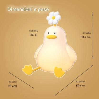 Luce notturna a LED a forma di anatra kawaii con fiore, squishy, ​​regalo, lampada a forma di anatra ricaricabile tramite USB