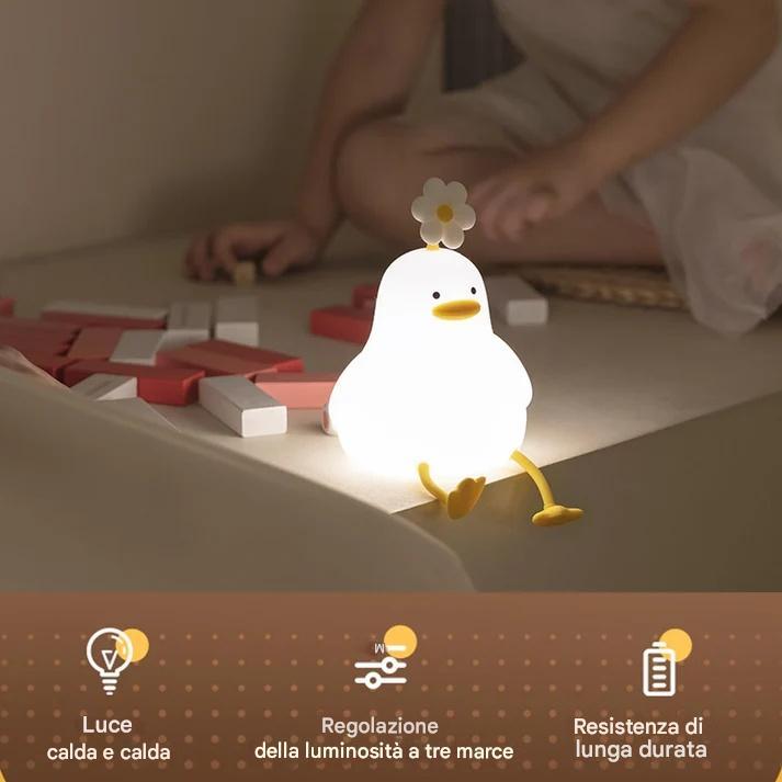 Luce notturna a LED a forma di anatra kawaii con fiore, squishy, ​​regalo, lampada a forma di anatra ricaricabile tramite USB