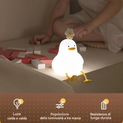 Luce notturna a LED a forma di anatra kawaii con fiore, squishy, ​​regalo, lampada a forma di anatra ricaricabile tramite USB