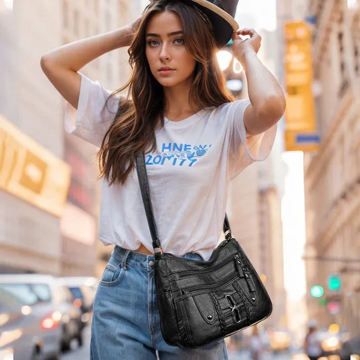 Borsa tote vintage da donna in morbida pelle PU