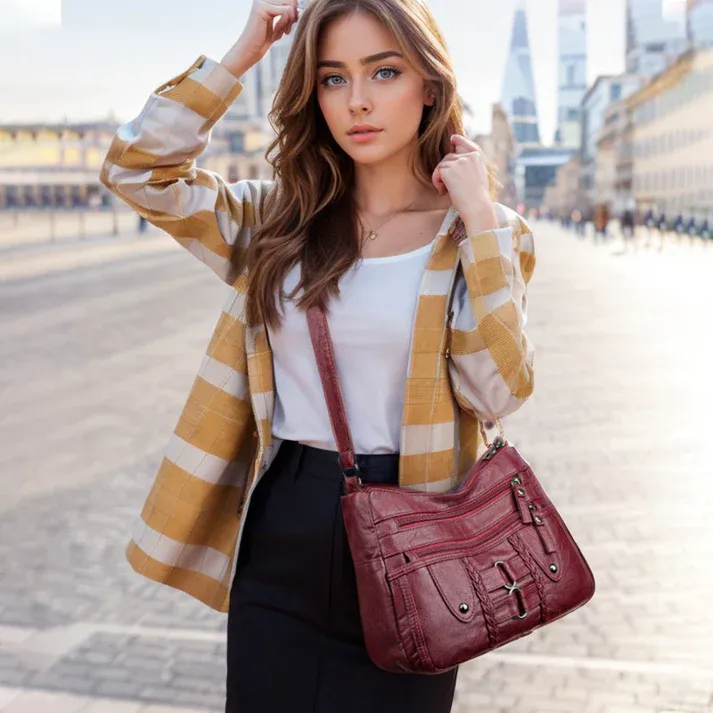 Borsa tote vintage da donna in morbida pelle PU