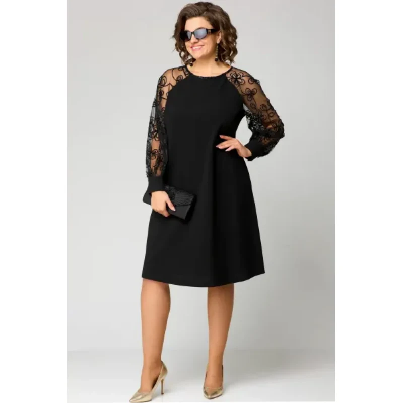 【S-5XL】💖Abito in pizzo a maniche lunghe e scollo tondo