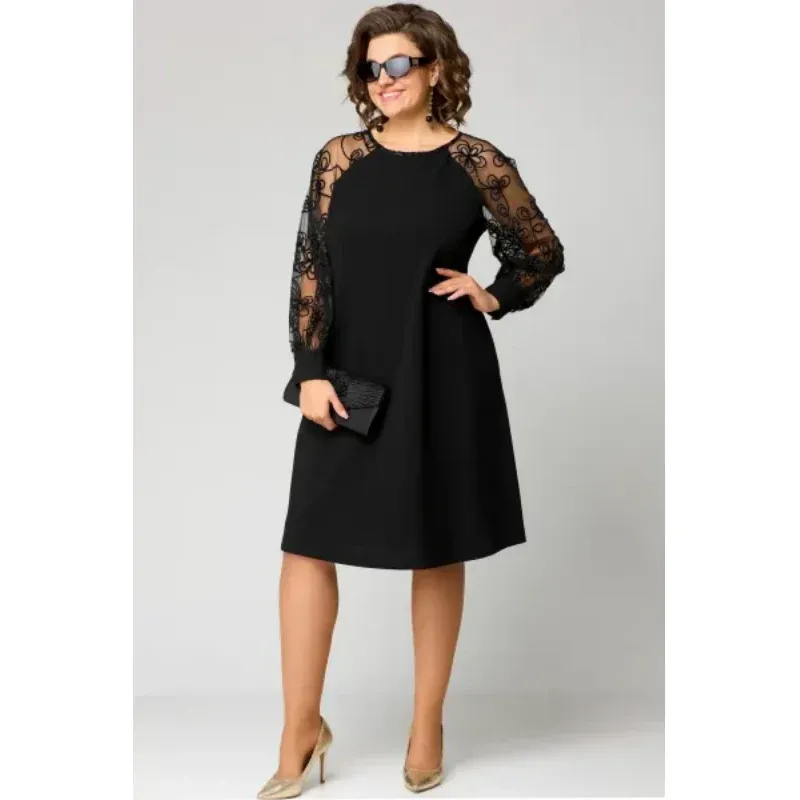 【S-5XL】💖Abito in pizzo a maniche lunghe e scollo tondo