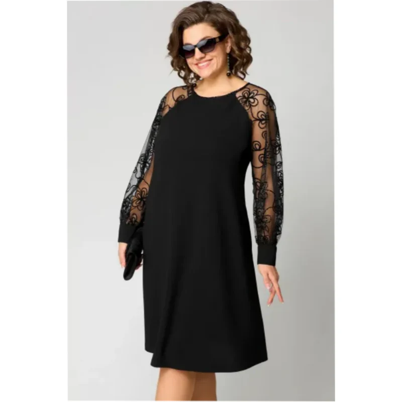【S-5XL】💖Abito in pizzo a maniche lunghe e scollo tondo