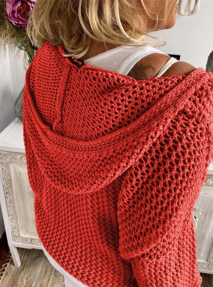 Knitted Hooded Lightweight Loose-Fit Sun-Protective Cardigan