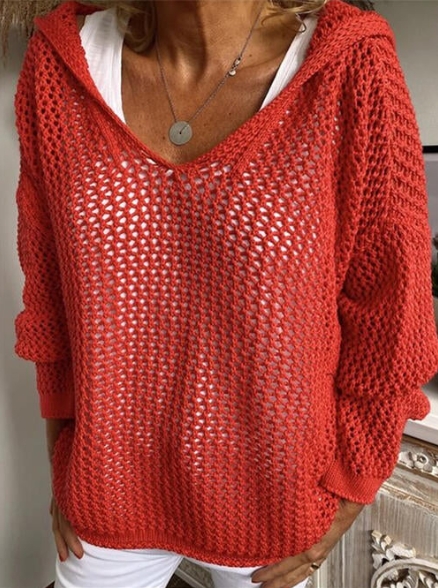 Knitted Hooded Lightweight Loose-Fit Sun-Protective Cardigan