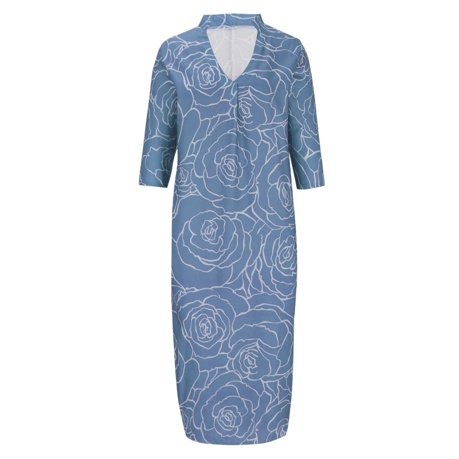 Summer Casual Loose Slit V-Neck Printed Faux Linen Dress