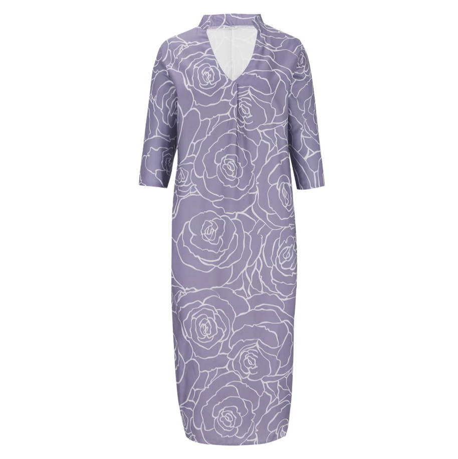 Summer Casual Loose Slit V-Neck Printed Faux Linen Dress