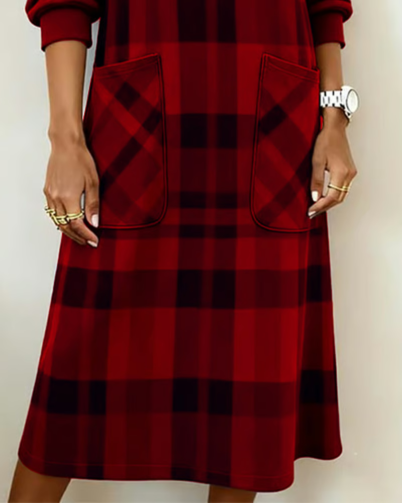 Plaid Print Pocket Shift Dress