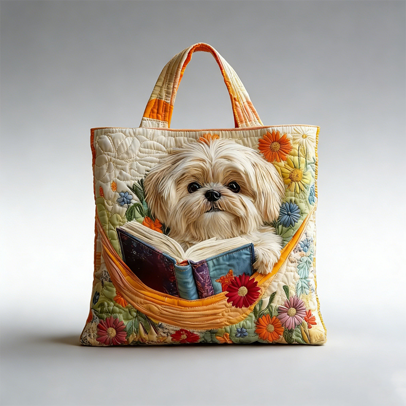 Book Shih Tzu Quilted Tote Bag