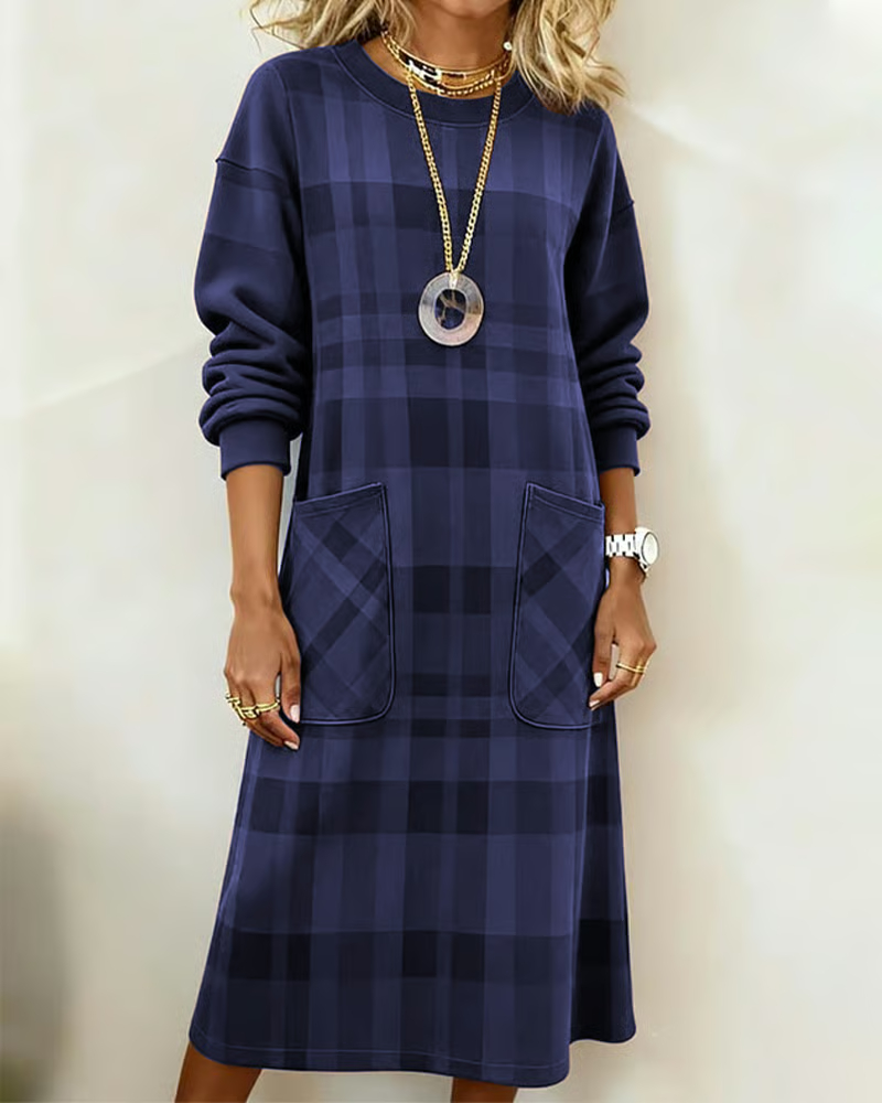 Plaid Print Pocket Shift Dress