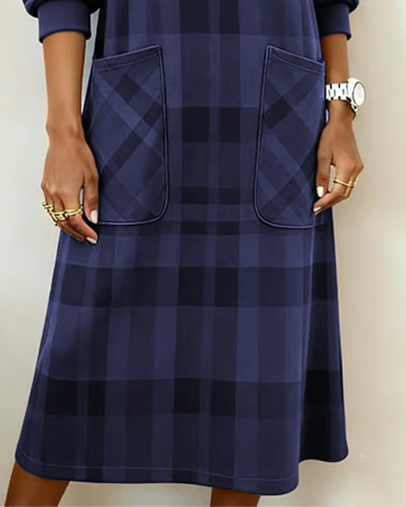 Plaid Print Pocket Shift Dress