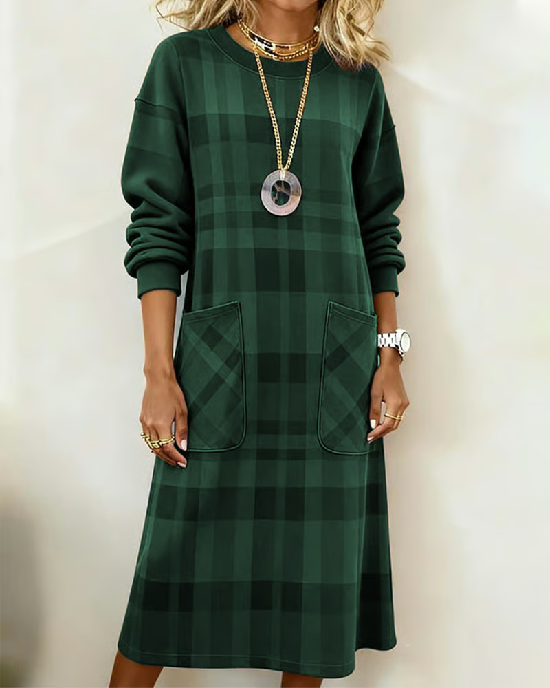 Plaid Print Pocket Shift Dress
