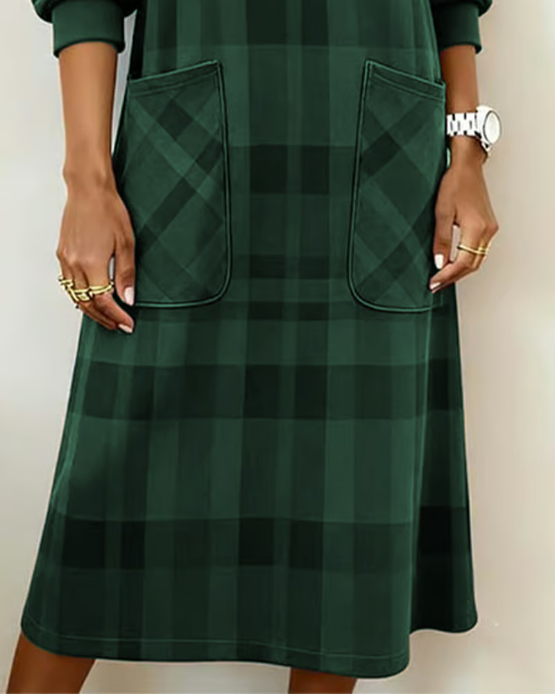 Plaid Print Pocket Shift Dress