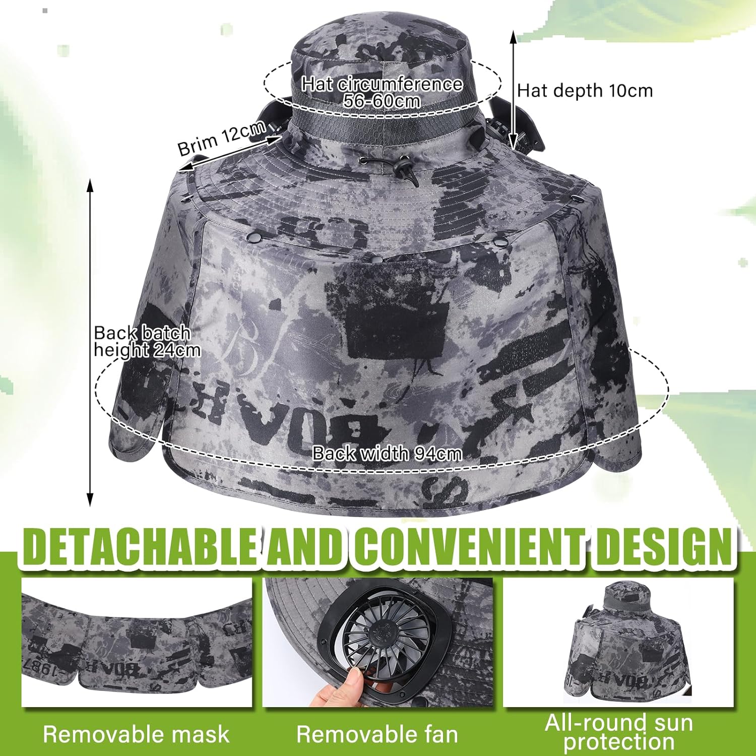 Wide Brim Sun Hat with 2 Fan