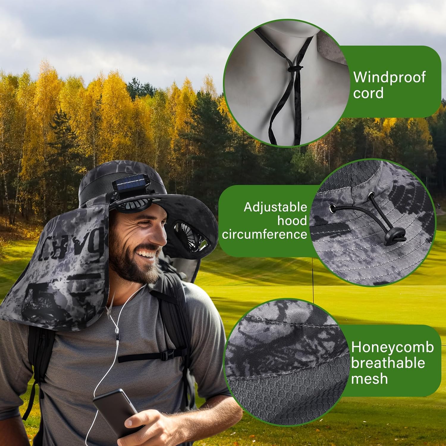 Wide Brim Sun Hat with 2 Fan