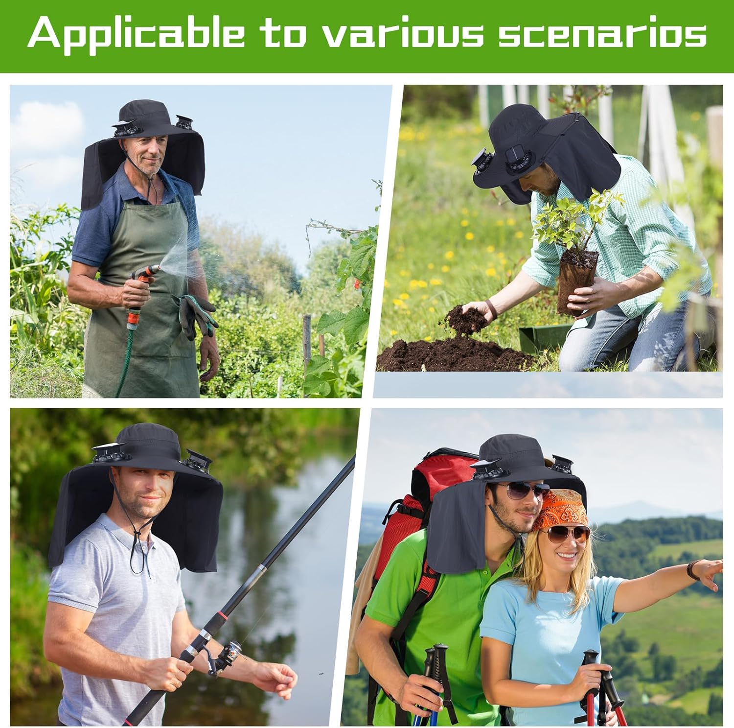 Wide Brim Sun Hat with 2 Fan