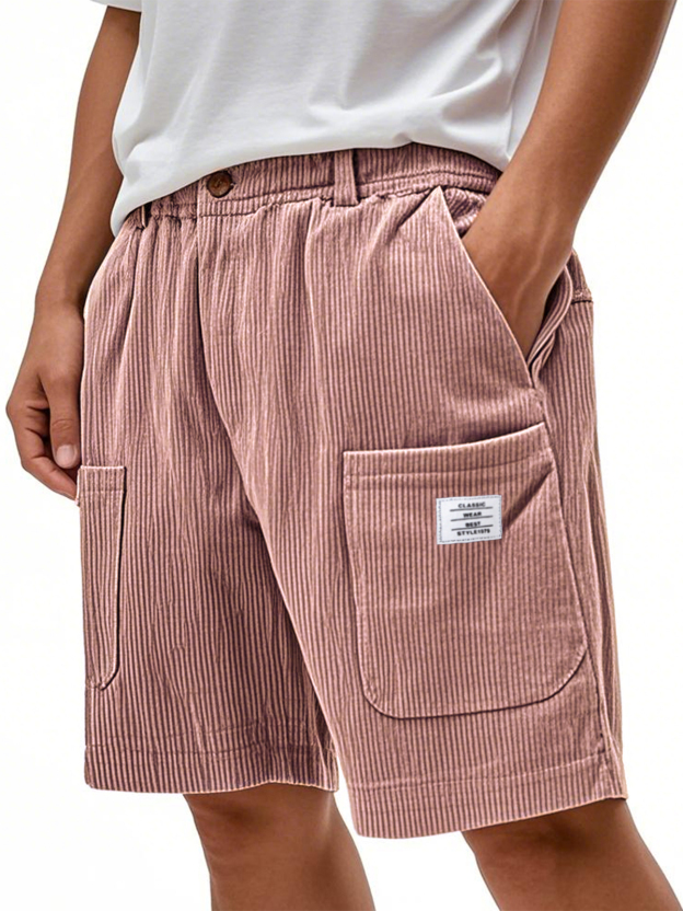 Men's Practical Multi-pocket Stylish Corduroy Simple Embroidered Logo Bermuda Button Shorts