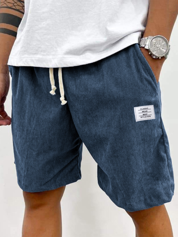 Men's Stylish Corduroy Simple Embroidered Logo Casual Lace-up Loose Shorts