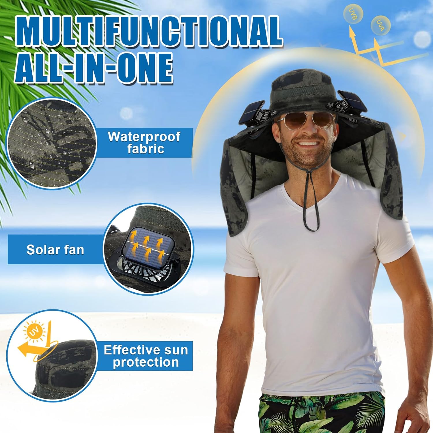 Wide Brim Sun Hat with 2 Fan