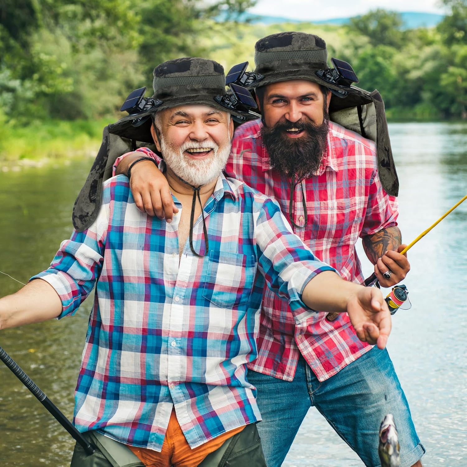 Wide Brim Sun Hat with 2 Fan