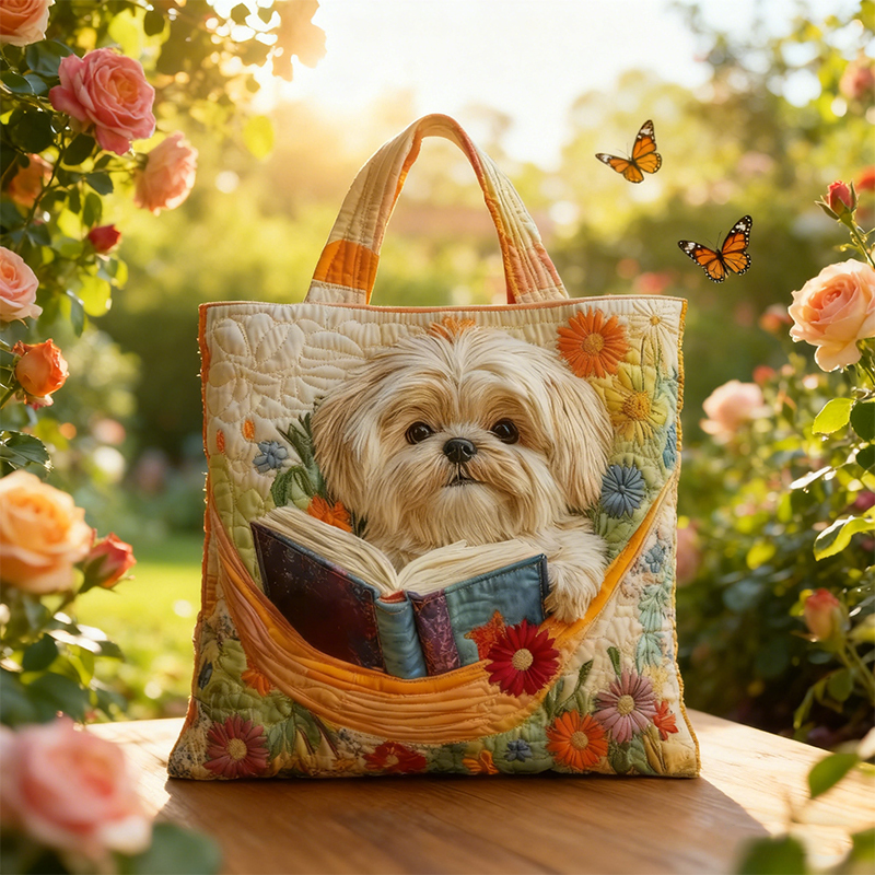 Book Shih Tzu Quilted Tote Bag