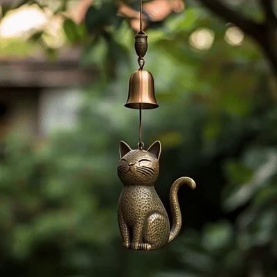 🔥Handgjord vintage vindklocka med kattmotiv