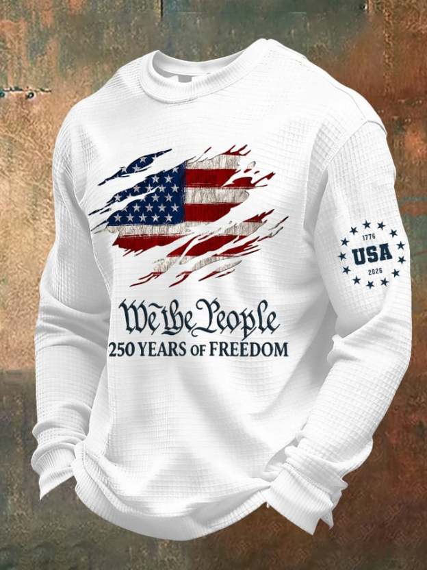 Men's casual American 250th anniversary waffle-knit T-shirt