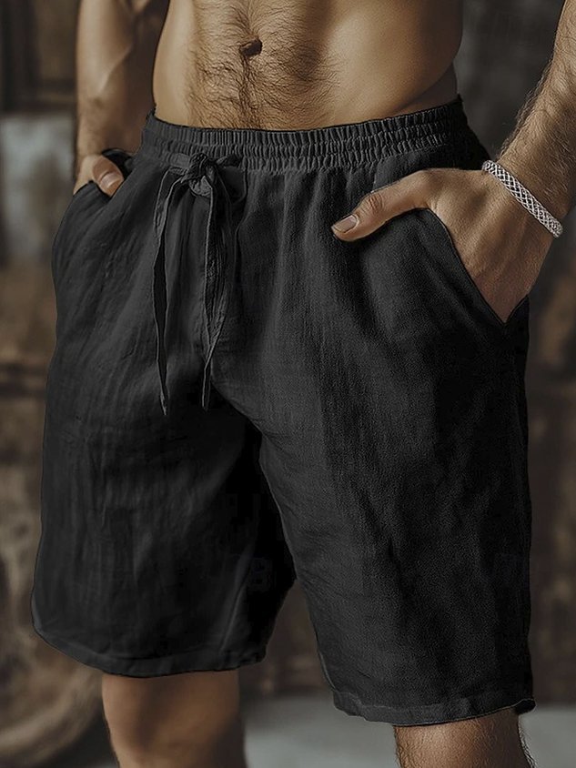 Royaura® Hawaiian Vacation Solid Color Casual Cotton and Linen Men's Beach Shorts Big & Tall