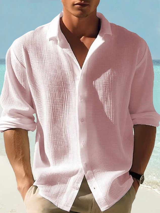 Retro Basics Quick Drying Seersucker Men's Button Long Sleeve Shirt Big & Tall