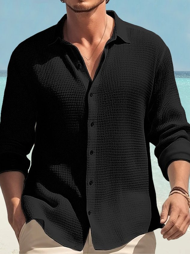 Retro Basics Quick Drying Seersucker Men's Button Long Sleeve Shirt Big & Tall